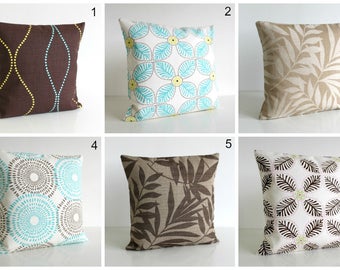 Exotic Pillow Cover, Brown, Aqua, Cushion Cover, Pillow Sham, Accent Pillows - Aqua and Chocolate Collection
