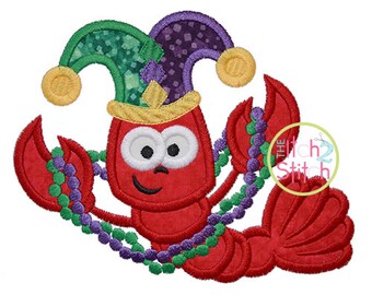 Crawfish Mardi Gras Applique Design For Machine Embroidery, INSTANT DOWNLOAD now available