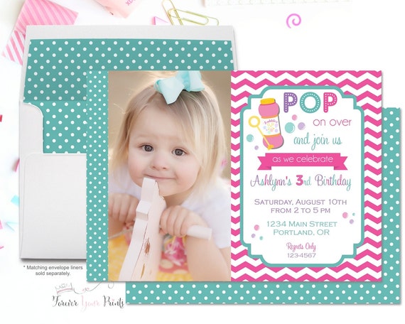 Bubble Party Invitation - Birthday Invitation - Bubble Party Invite - Girl Bubble Party Invitation - Girl Birthday Invie - Bubble Invite Il_570xn