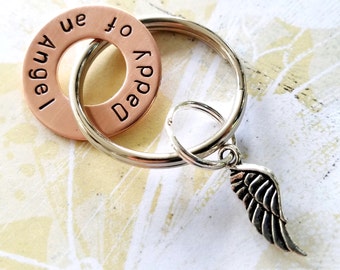 Daddy of an Angel Keychain - copper Washer & angel wing - Dad of an Angel - In Memory Of - Memorial - Loss of baby - child - Son - Daughter