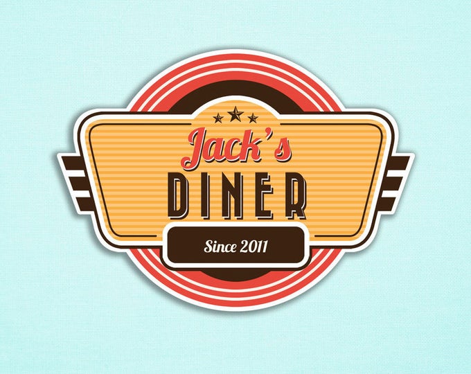 Retro Diner Party Sign, Customizable Name, I will customize, Print your own, Retro Diner Sign, Diner Party, 60s Diner, Backdrop, A3 Size