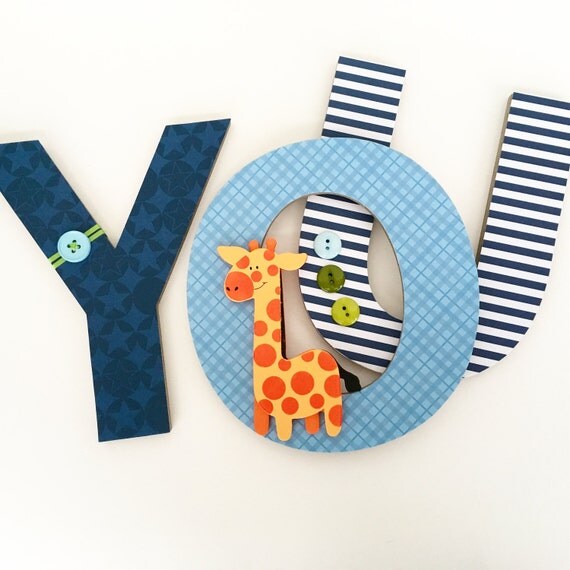 Nursery Wall Name Letters Navy and Light Blue Theme