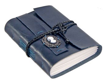 Navy Faux Leather Journal with Lined Paper - Vegan Journal - Travel Journal - Cameo - Lined Paper - Prayer Journal - Notebook