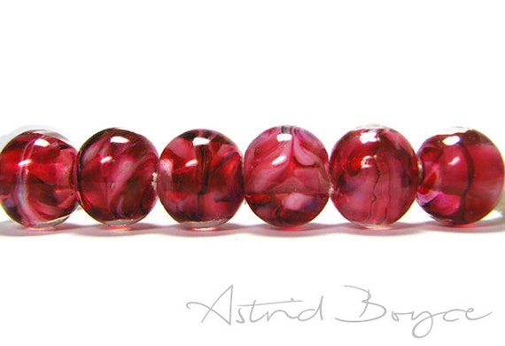 Monochromatic Lampwork Glass Floral Beads- Rose Petals - Artisan Glass in Deep Pink Rose and White Tones -Translucent Transparent SRA -B-195