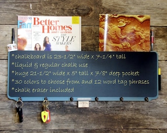 Mail Organizer Key Rack Chalkboard Mail Center Message Center in 30 Colors Chunky Chalkboard