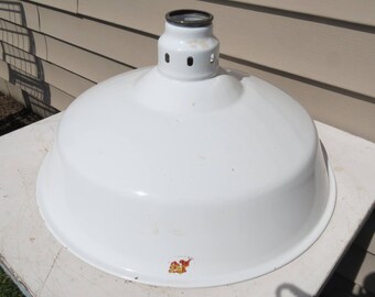 Vintage White Porcelain Enamel Light / Industrial Modern Farmhouse Shade
