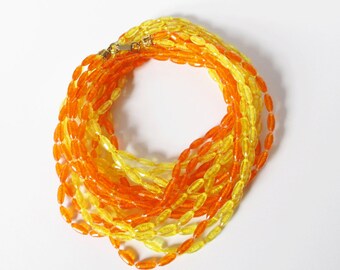 Extra Long Orange and Yellow Flapper Necklace Vintage Plastic Beads Halloween Costume Jewelry