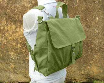 Grass green bag, canvas backpack, canvas rucksack, travel bag, school bag, diaper bag, bags for women