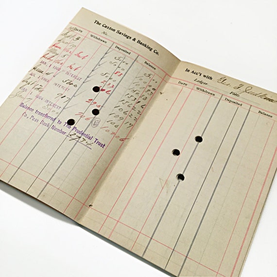 Vintage Bank Savings Book Bank Ephemera Handwritten Ledger 1903 The