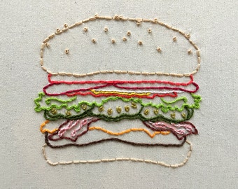Cheeseburger Embroidery Pattern. Vignette Series.