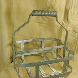 Vintage Milk Bottle Carrier Strap Wire Rack Garage Oil Bottle Canning Jar Basket Shabby Repurpose to Planter Plant Starter Garden Fixture