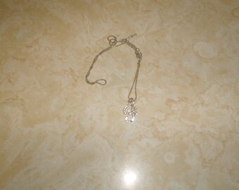 vintage necklace silvertone chain rhinestones letter initial f