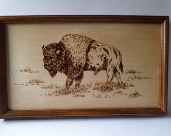 Buffalo wood burning , pyrography, western decor, wood wall art,