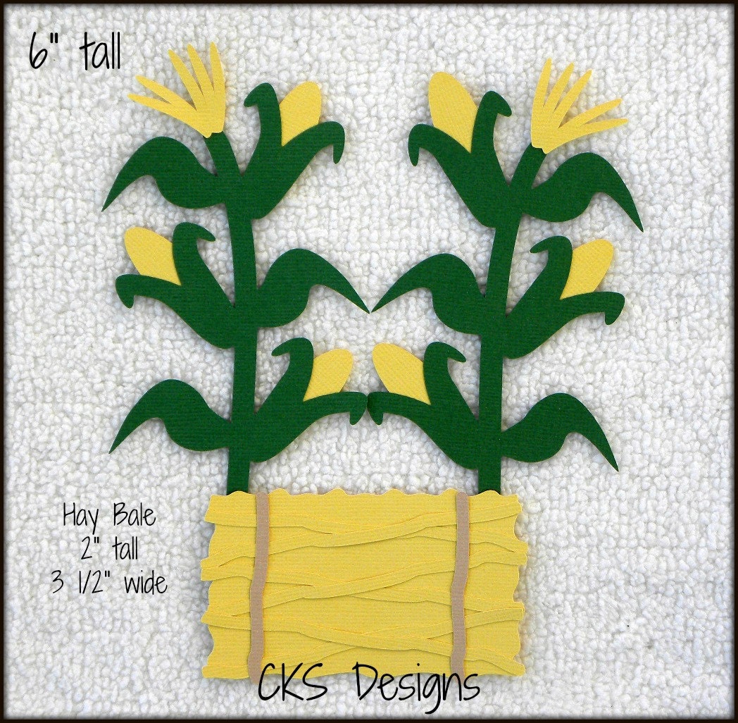 Die Cut Hay Bale &amp; Corn Stalks Premade Paper Piecing