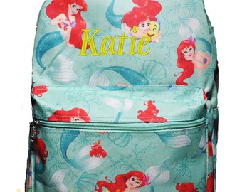 Personalized Ariel The Little Mermaid Print Canvas School Backpack FREE Monogram