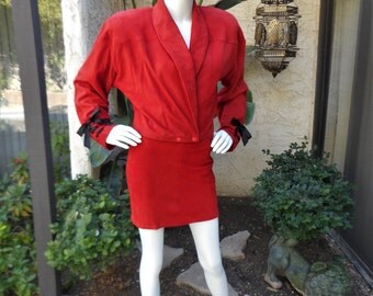 Vintage 1980's Jona Red Suede Suit - Size 4