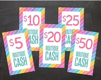 EDITABLE PDF Fashion Consultant Cash Coupon Business Card Gift JPG Digital 5, 10, 20, 25, 50 Retailer Boutique