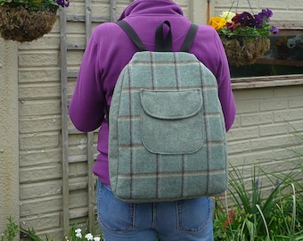 Backpack, Rucksack, Mini Backpack, Tweed Backpack, Back Zip Backpack, Blue Backpack, Green Backpack,