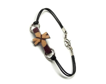 Womens Cross Bracelet, Cross Bracelet for Men, Sideways Cross, Handmade Wooden Cross Bracelet, Boyfriend Gift, Anniversary Gifts, Christian