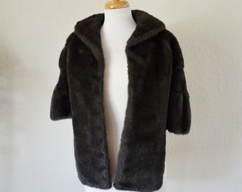 Vintage Vegan Faux Fur Capelet Stole Wrap Dark Brown