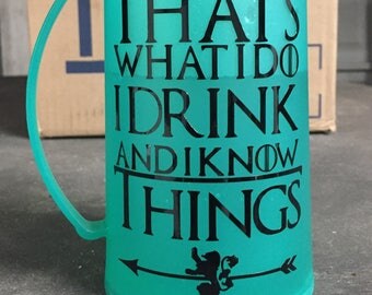 Personalized Mug, Frosted plastic mug, 21st Birthday Gift, Beer Mug, bridesmaid, groomsmen, Gift for Him, I drink and I know things