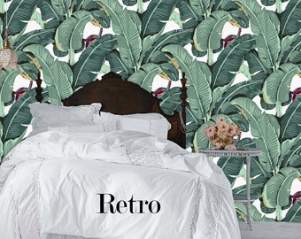 Banana Leaf Removable Wallpaper- Peel & Stick Self Adhesive Fabric Temporary Wallpaper-Repositionable-Reusable- FAST. EASY.