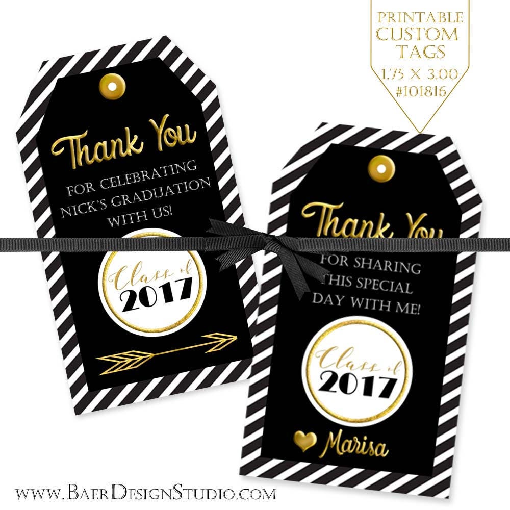 graduation printable tags black and gold tag personalized