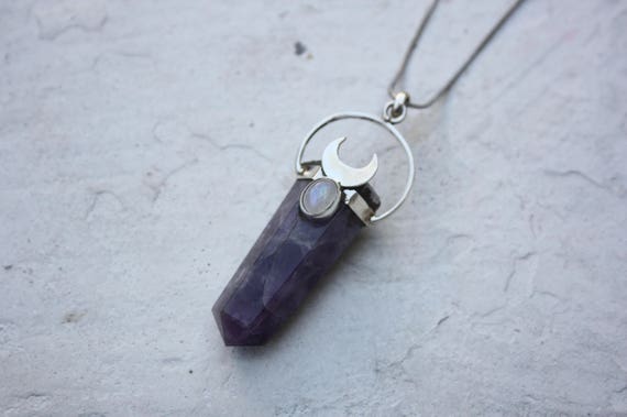 AMETHYST & MOONSTONE NECKLACE- Moon Necklace- Amethyst Necklace- Crystal Jewellery- Moon Jewellery- Sterling Silver- Handmade- Bohemian