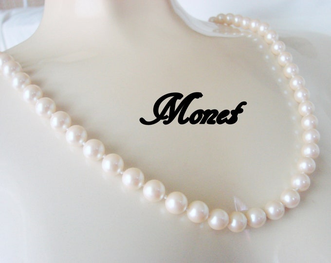 1970s 1980s Monet Simulated Pearl Necklace / Designer Signed / Hand Knotted / 30 Inch Long / Vintage Jewelry / Jewellery