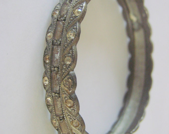 Art Deco Pot Metal Rhinestone Bangle Bracelet 1930s Vintage Jewelry Jewellery