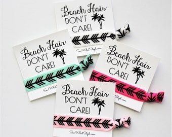 Bachelorette Hair Ties / Beach Hair Don't Care! Hair Ties / Party / Wristlet Tie / Arrow Feather Hair Ties / Girls Weekend / Spring Break