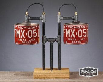 Iron Pipe Lamp with Wood Base, Steam Punk, Rustic Industrial, Repurposed, Upcycled, Handmade, Vintage Decor, Edison Bulbs, Designer Lighting