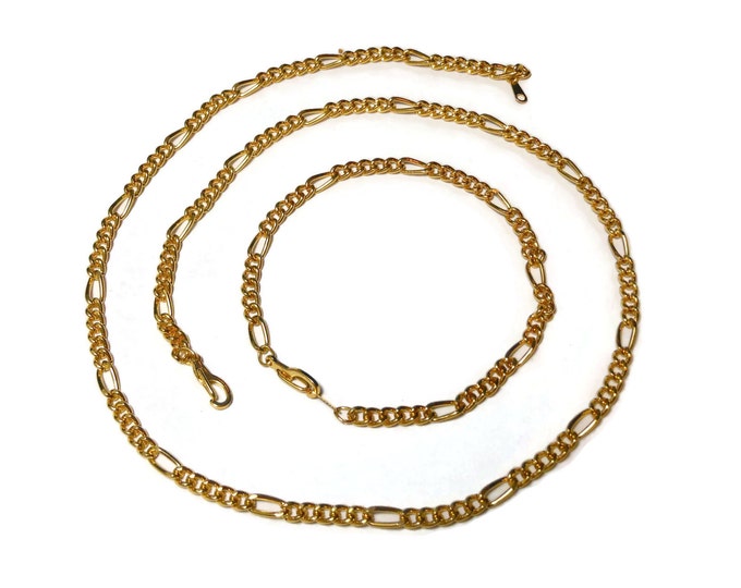 FREE SHIPPING Gold plated chain necklace and bracelet, 14K GP with lobster clasp, curb chain with larger links, Figaro chain