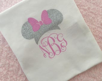 Custom Glitter Minnie Mouse Inspired Personalized Monogrammed Shirt - Infant Disney Shirt-Girls Disney-Womens DIsney Shirt