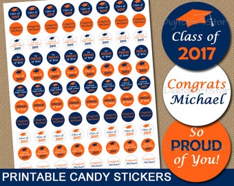 Personalized Graduation Party Favors - High School Graduation Candy Stickers - PRINTABLE Candy Labels for 2017 Graduation Candy Buffet G6