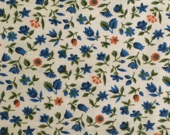 Cotton Fabric / Calico Fabric / Blue Floral Fabric / Cotton Floral Fabric / Vintage Floral Fabric / Blue Calico Fabric / Quilting Fabric