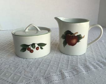 Ceramic Creamer and Sugar Bowl Set / Cades Cove Collection Made in China /Vintage Apples and Cherries Tableware