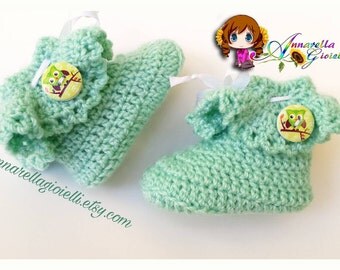 Calze bimbo, bimba, su ordinazione, 6-18 mesi, verde, gufo, bimbi, socks, scarpette, scarpine, calzini, neonato, baby, uncinetto