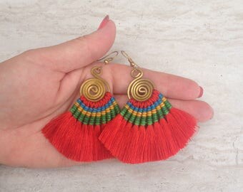 Sexy Red Silk Tassel Earrings Festival Tassel Earrings Tassle Earings Gypsy Tassle Jewelry Dangle Earrings Trending Now Wholesale Jewelry