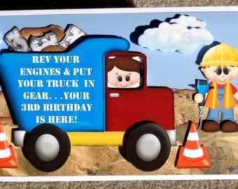 Any Birthday Truck Themed Birthday Handmade 3D Greeting Card with Paper Stacking Technique
