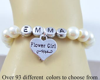 Name Flower Girl Bracelet, Personalized Bracelet,Wedding Jewelry, Pearl Bracelet, Flower Girl Gift, Flower Girl Jewelry, Monogram, Custom