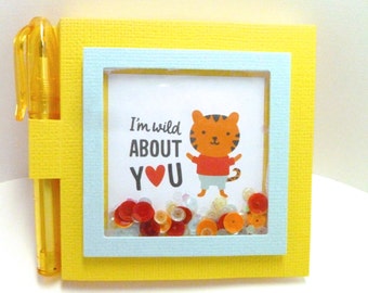 Little tiger theme note pad, sticky note holder with pen, shaker post it, I'm wild about you