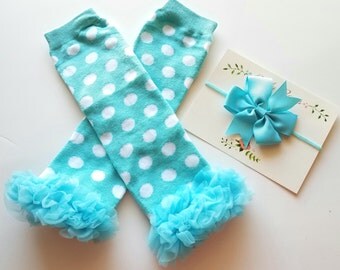 Aqua Dot Leg Warmers, Headband Set, Baby Leg Warmers, Infant Leg Warmers, Legwarmers, Ruffle Leg Warmers