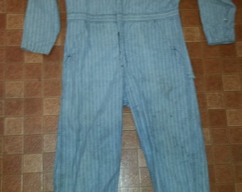 Men's Vintage Blue Herringbone Wrangler Paul Bunyan Work-Wear Barn Chores Field Coveralls Sz-42