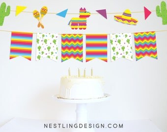 Fiesta Garland | Fiesta Banner | Pinata Banner | Fiesta Birthday Party | Cactus Garland | Printable Party Decorations | Cinco de Mayo Banner
