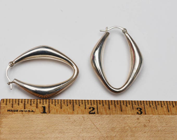Large Sterling Hoop Earrings - hallow sliver hoops - Modernistic design - Signed CNA 925 Thailand - pierced earrings