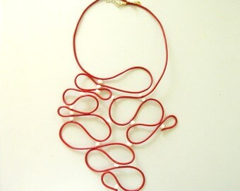 Red Leather necklace Pearl Leather Necklace Abstract necklace Bib necklace Statement Necklace Big necklace modern necklace wife gift for her