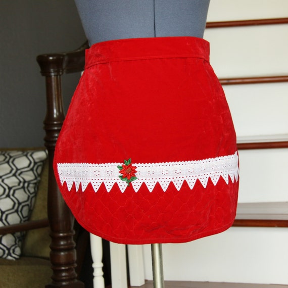 Items similar to Christmas Half Apron, Half Aprons Vintage, Red Velvet