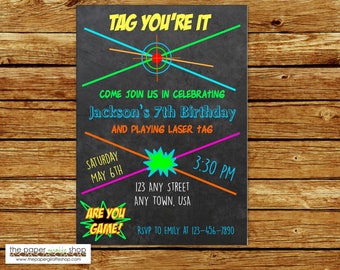 Laser Tag Invitation | Chalkboard Laser Tag Birthday Invitation | Laser Tag Party | Laser Tag Birthday Party
