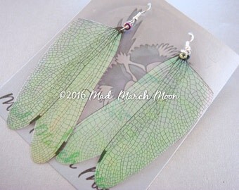 Fairy wing earrings, transparent iridescent Dragonfly style with sterling silver ear wires, latch back and clip on version available